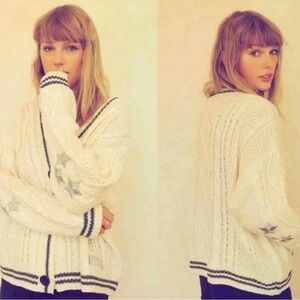 Taylor Swift Cream Cardigan with Black Details